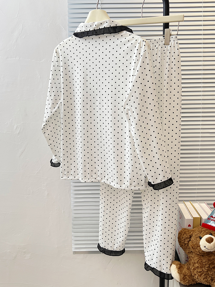 Summer Cotton-Like Lace Polka Homewear Women Short Sleeve Shorts 2 Pcs photo 1 (style 7212262)