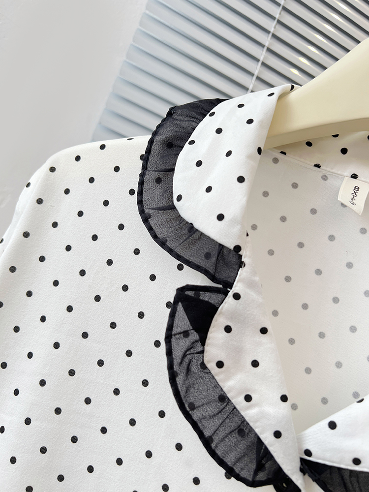 Summer Cotton-Like Lace Polka Homewear Women Short Sleeve Shorts 2 Pcs photo 3 (style 7212262)