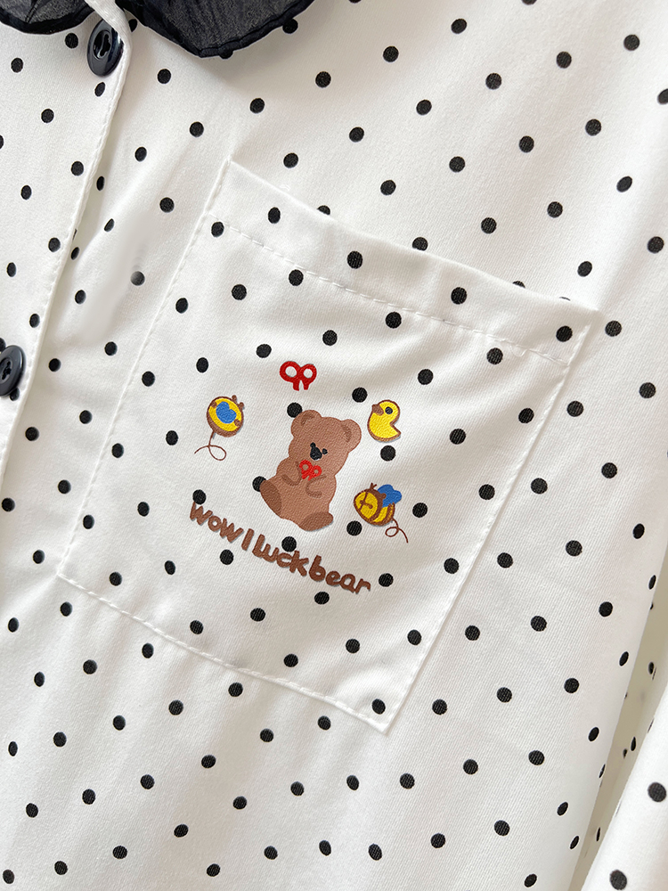 Summer Cotton-Like Lace Polka Homewear Women Short Sleeve Shorts 2 Pcs photo 4 (style 7212262)