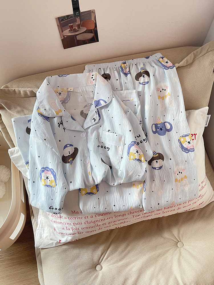 Summer Cloud Cotton Homewear Women Short Sleeve Shorts 2 Pcs Breathabl photo 2 (style 7223182)