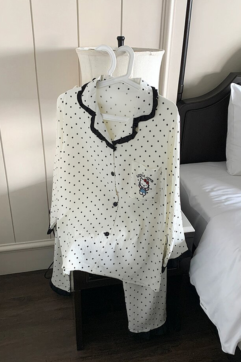 Women's Summer Cloud Cotton Polka Dot Loungewear Set - Breathable Shor photo 2 (style SM-5D82EF)