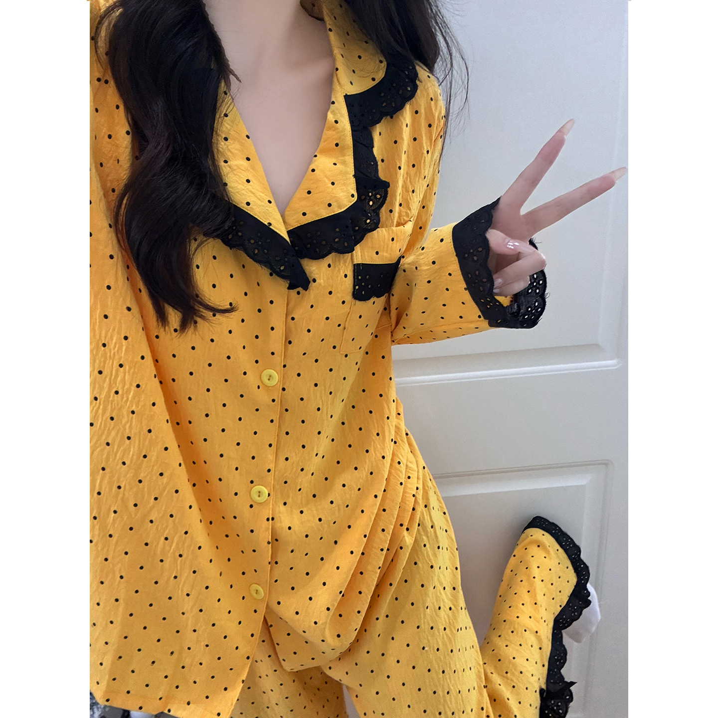 Summer Cloud Cotton No Pads Polka Homewear Women Short Sleeve Shorts 2 photo 4 (style 7245242)