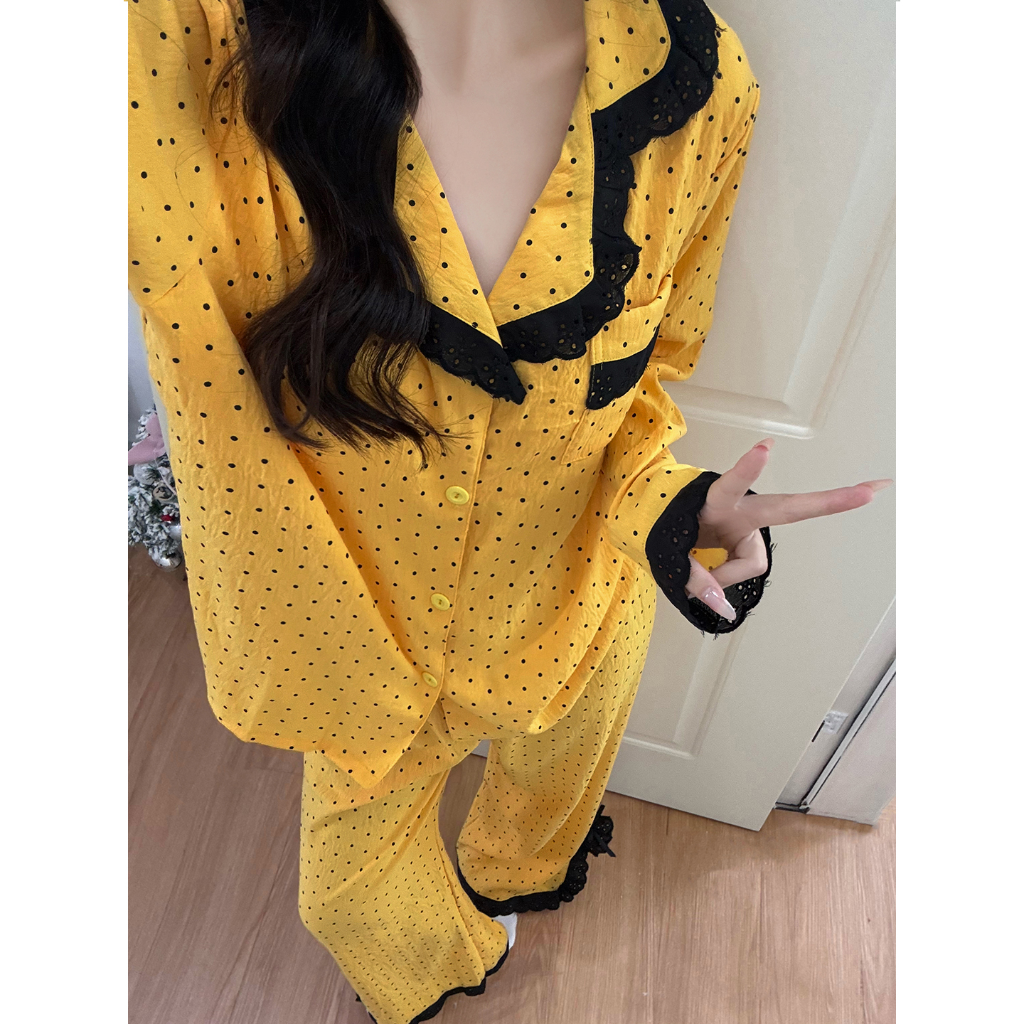 Summer Cloud Cotton No Pads Polka Homewear Women Short Sleeve Shorts 2 photo 6 (style 7245242)