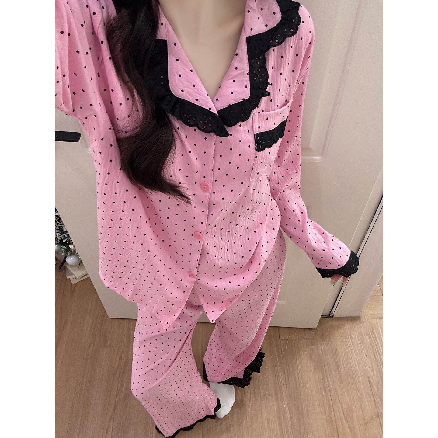 Women's Summer Cloud Cotton Polka Dot Two-Piece Loungewear Set - Short photo 5 (style SM-C3A5CA)