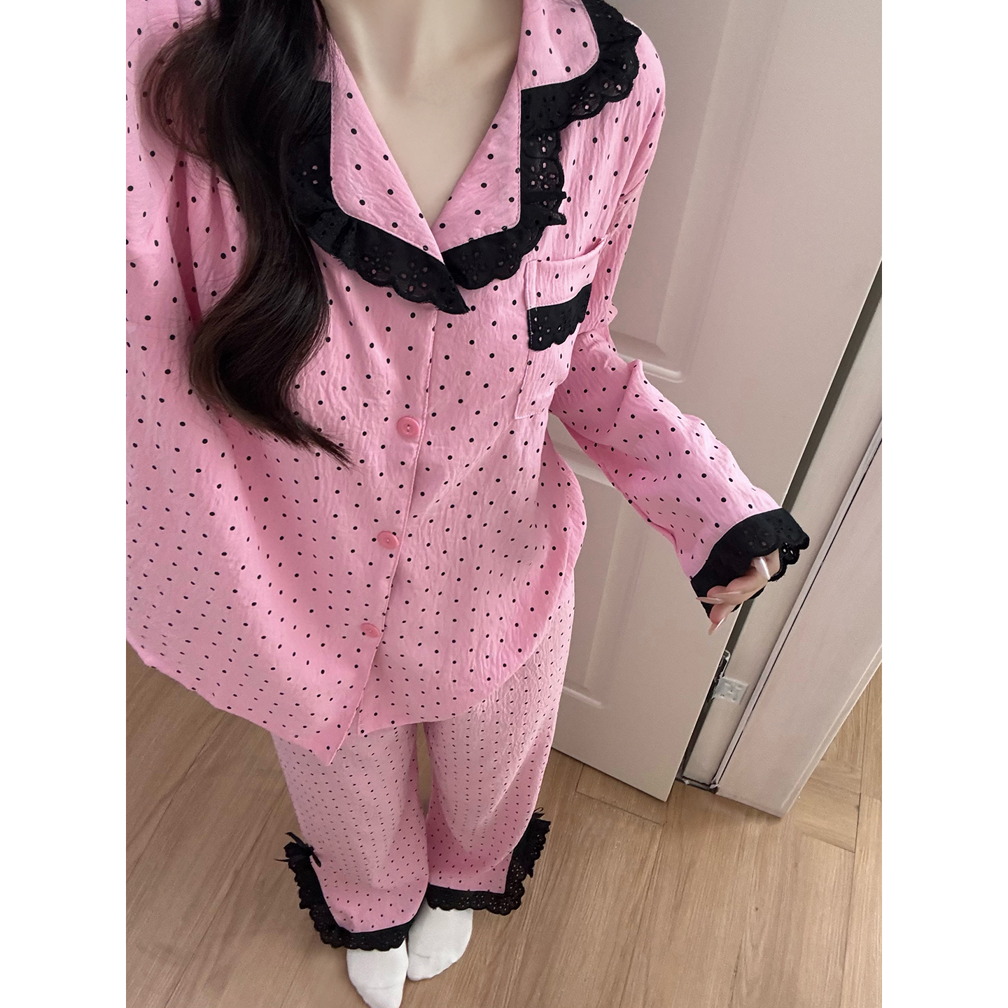 Summer Cloud Cotton No Pads Polka Homewear Women Short Sleeve Shorts 2 photo 4 (style 7246242)