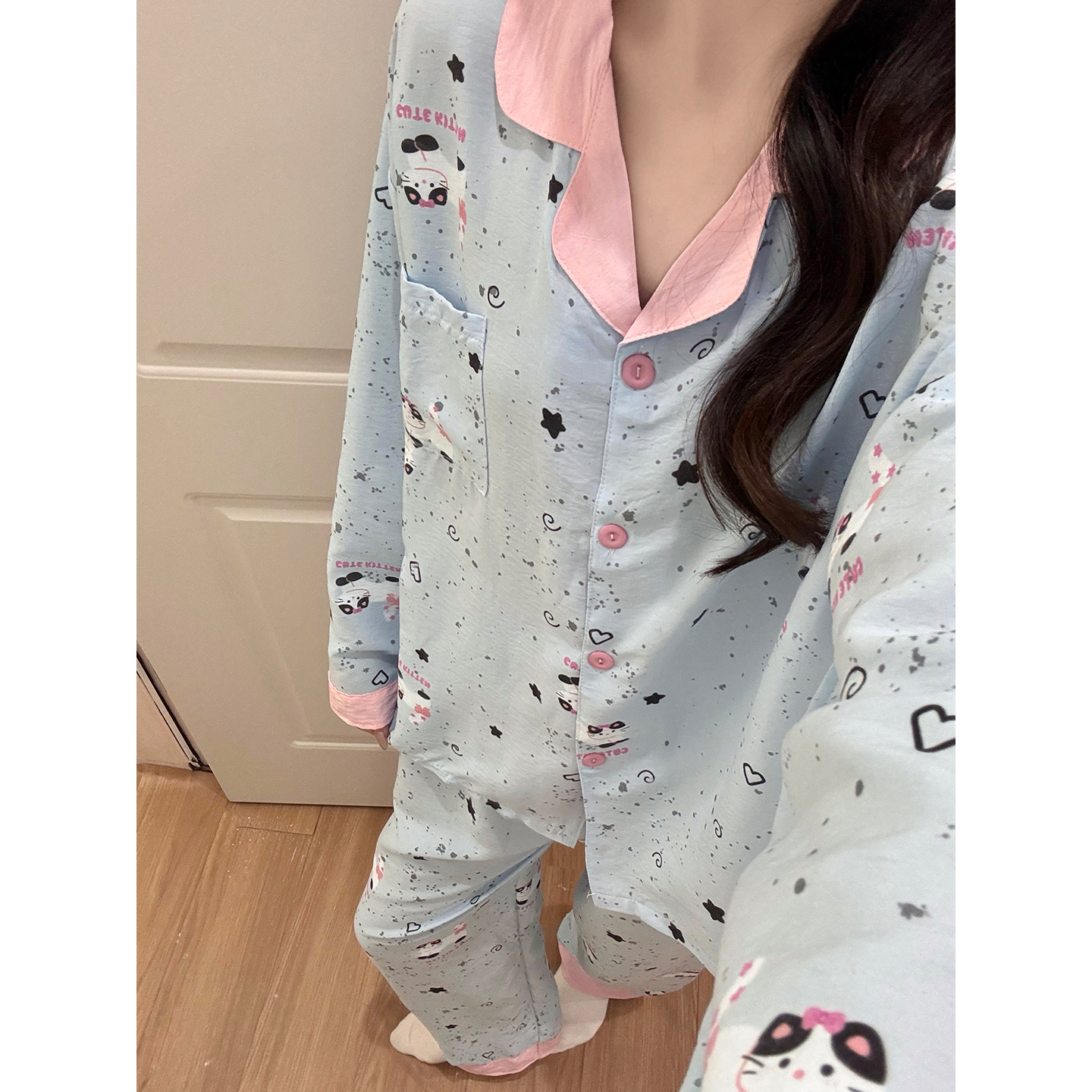 Summer Cloud Cotton Homewear Women Short Sleeve Shorts 2 Pcs Breathabl photo 1 (style 7247202)