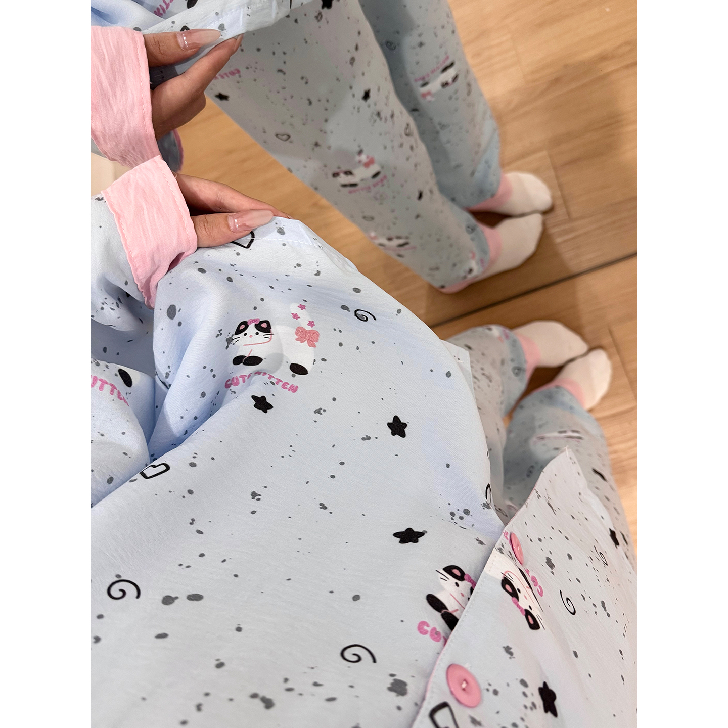 Summer Cloud Cotton Homewear Women Short Sleeve Shorts 2 Pcs Breathabl photo 2 (style 7247202)