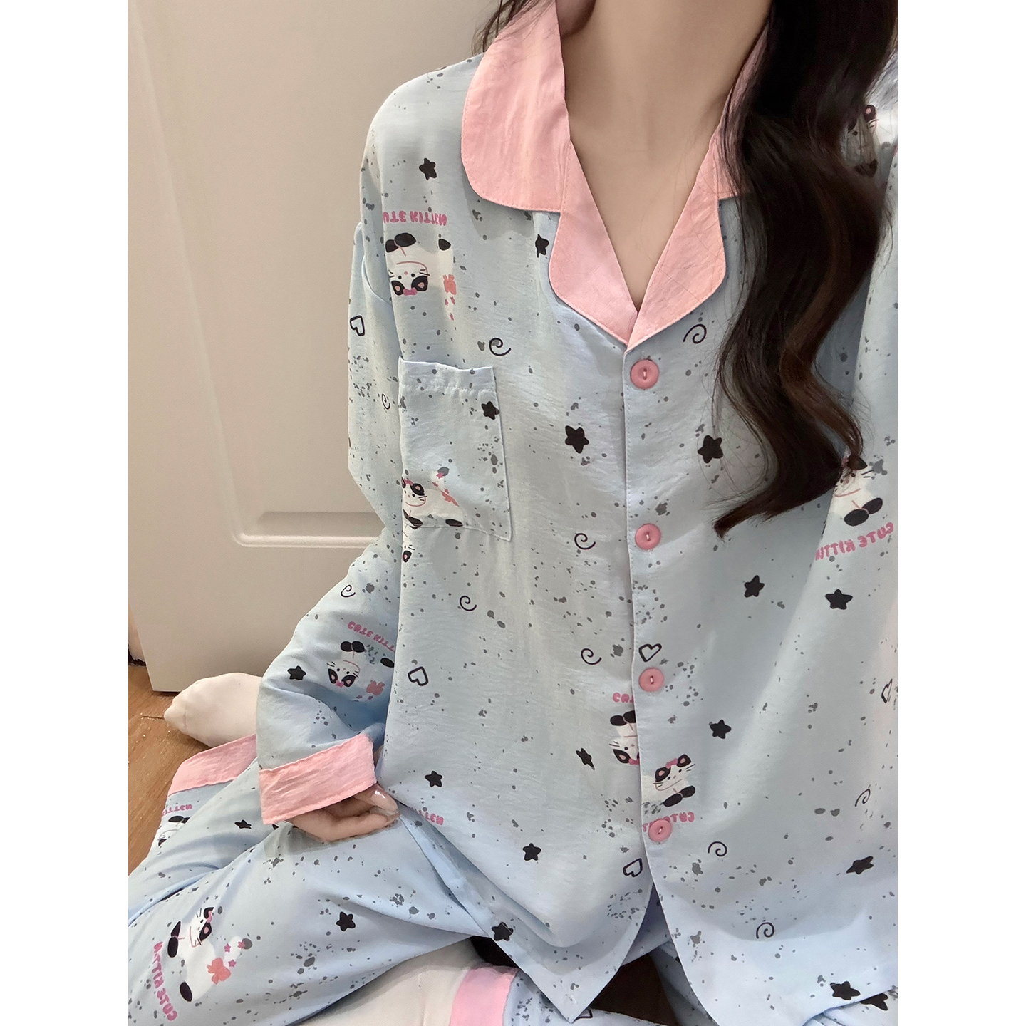 Summer Cloud Cotton Homewear Women Short Sleeve Shorts 2 Pcs Breathabl photo 3 (style 7247202)
