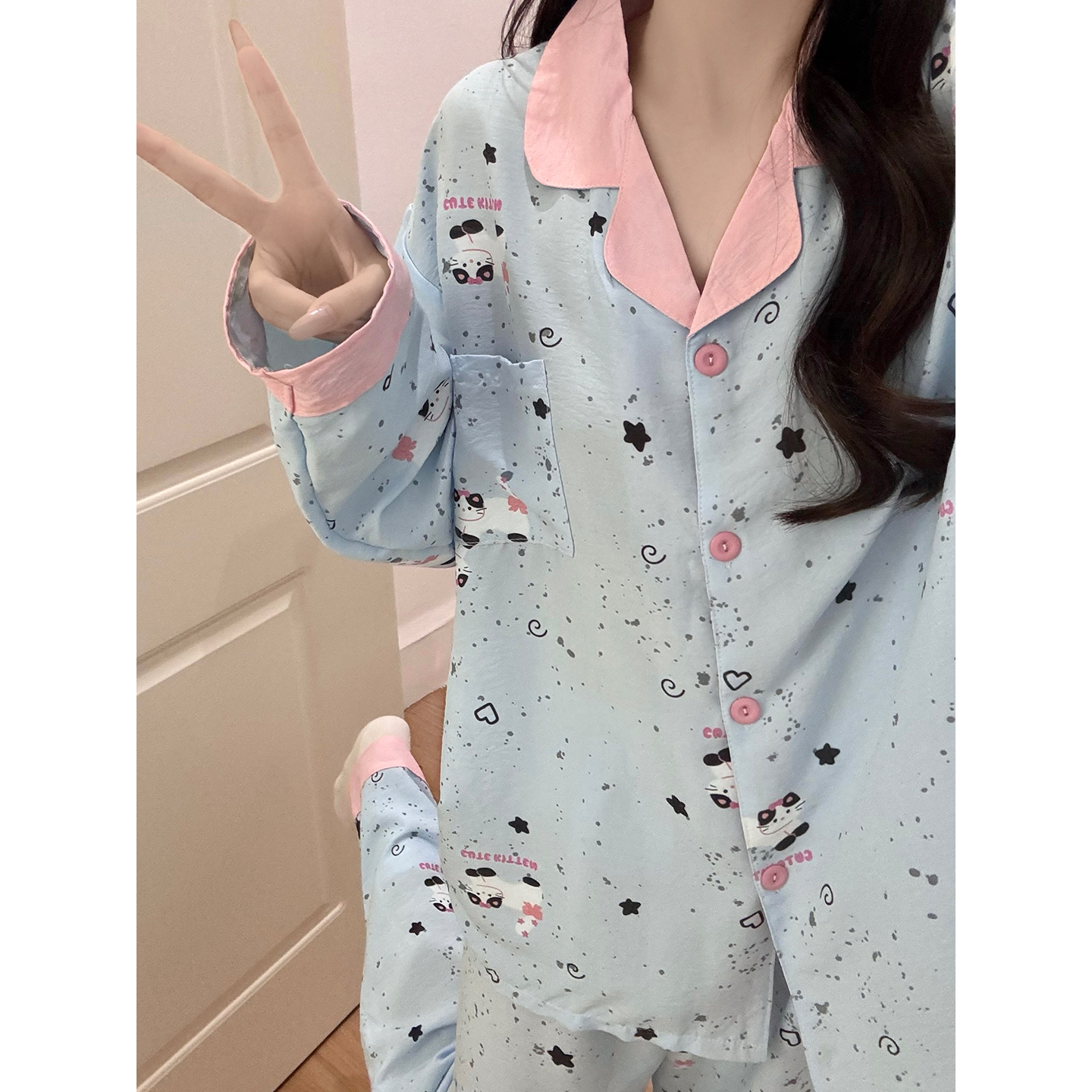Summer Cloud Cotton Homewear Women Short Sleeve Shorts 2 Pcs Breathabl photo 4 (style 7247202)