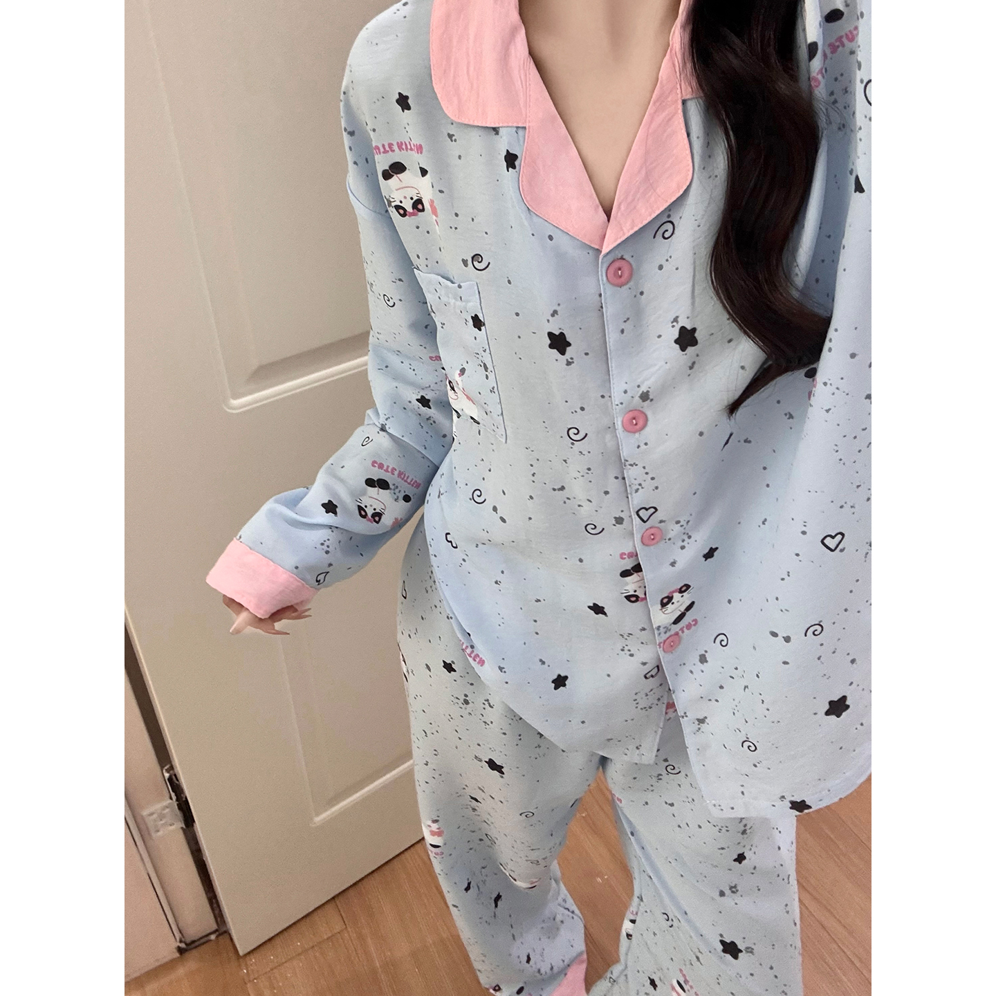 Summer Cloud Cotton Homewear Women Short Sleeve Shorts 2 Pcs Breathabl photo 6 (style 7247202)