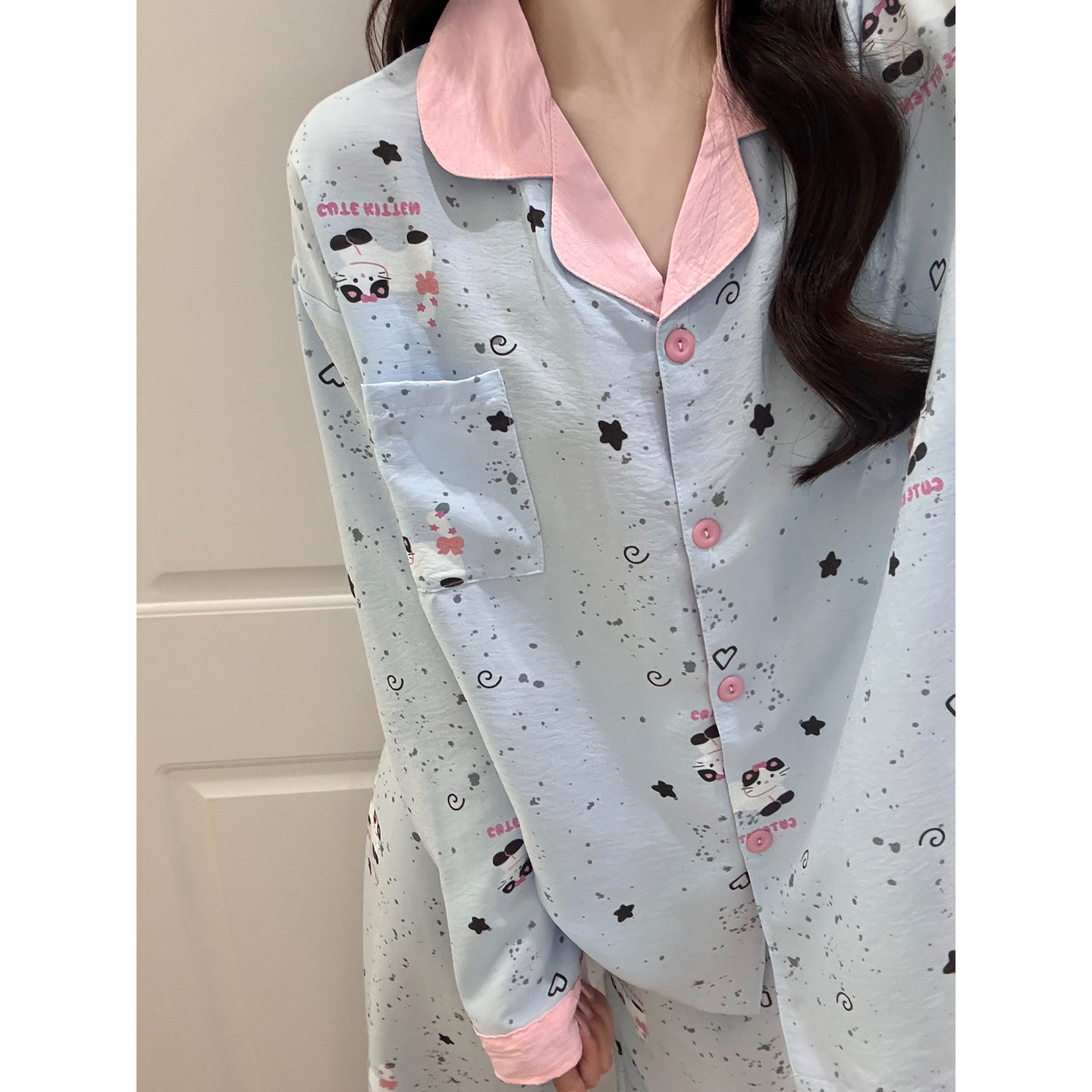 Summer Cloud Cotton Homewear Women Short Sleeve Shorts 2 Pcs Breathabl photo 7 (style 7247202)