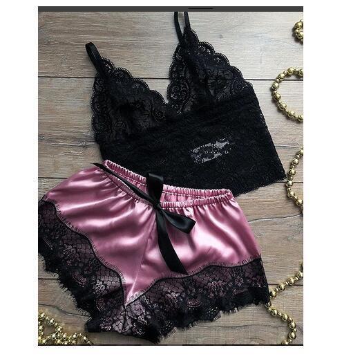 Europe Women's Silk Camisole Princess Pajamas Sexy 2 Pcs Nightgown Hom photo 1 (style 726282172243)