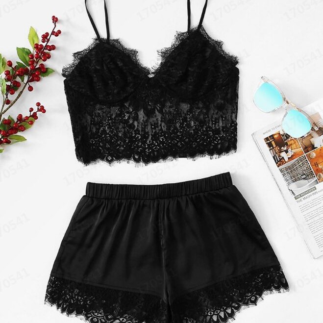 Europe Women's Silk Camisole Princess Pajamas Sexy 2 Pcs Nightgown Hom photo 5 (style 726282172243)