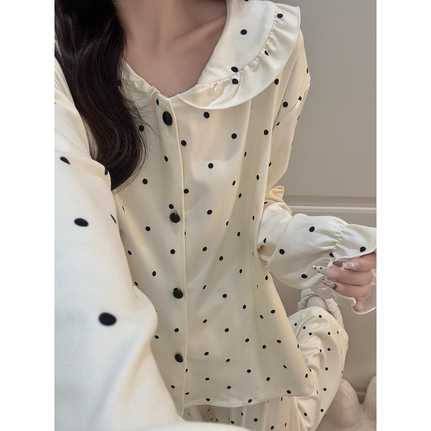 Summer Cotton Polka Homewear Women Short Sleeve Shorts 2 Pcs Breathabl photo 1 (style 7264262)