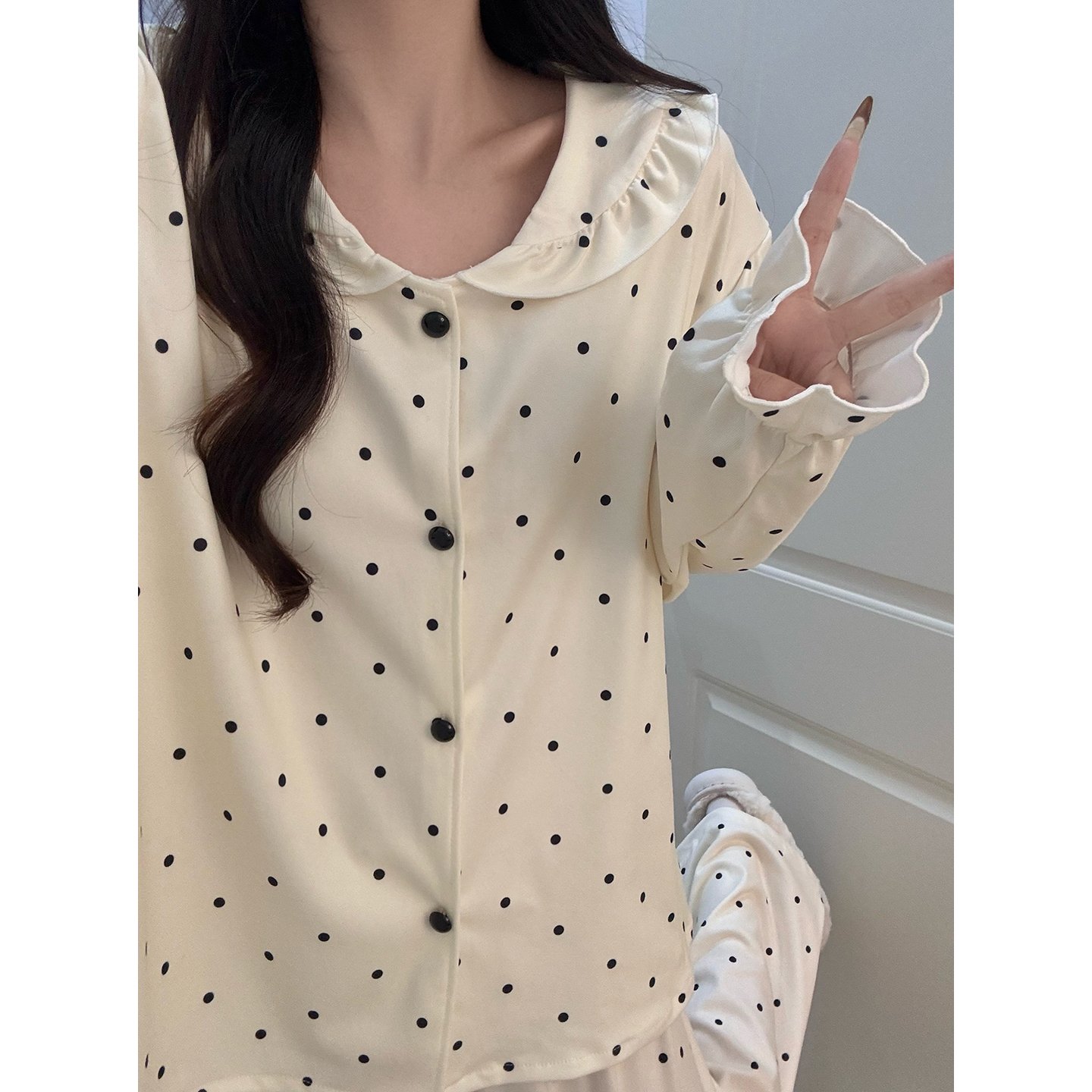 Summer Cotton Polka Homewear Women Short Sleeve Shorts 2 Pcs Breathabl photo 2 (style 7264262)