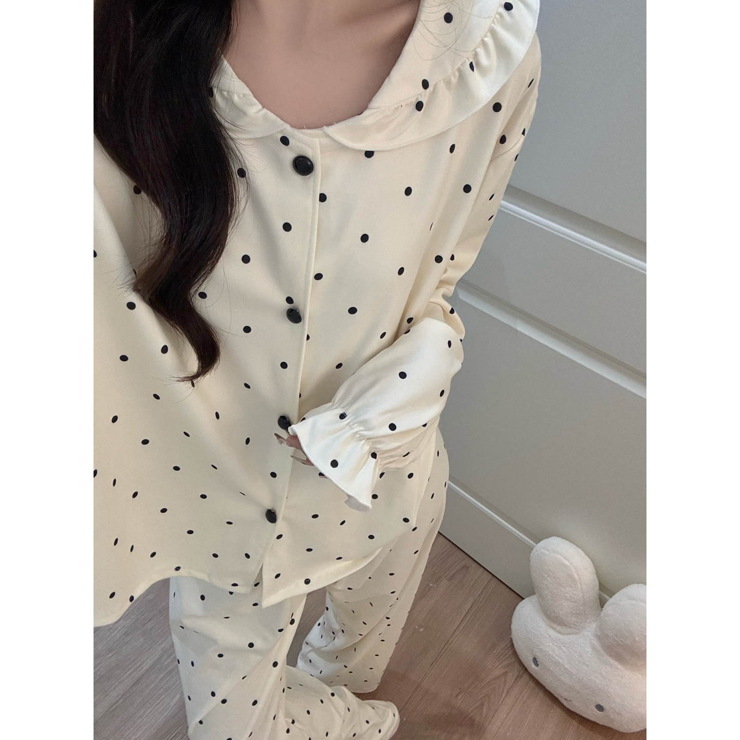 Summer Cotton Polka Homewear Women Short Sleeve Shorts 2 Pcs Breathabl photo 4 (style 7264262)