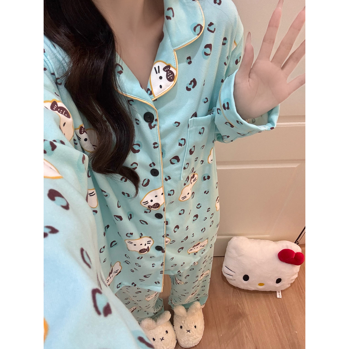 Summer Cotton Homewear Women Short Sleeve Shorts 2 Pcs Breathable Comf photo 2 (style 7268332)