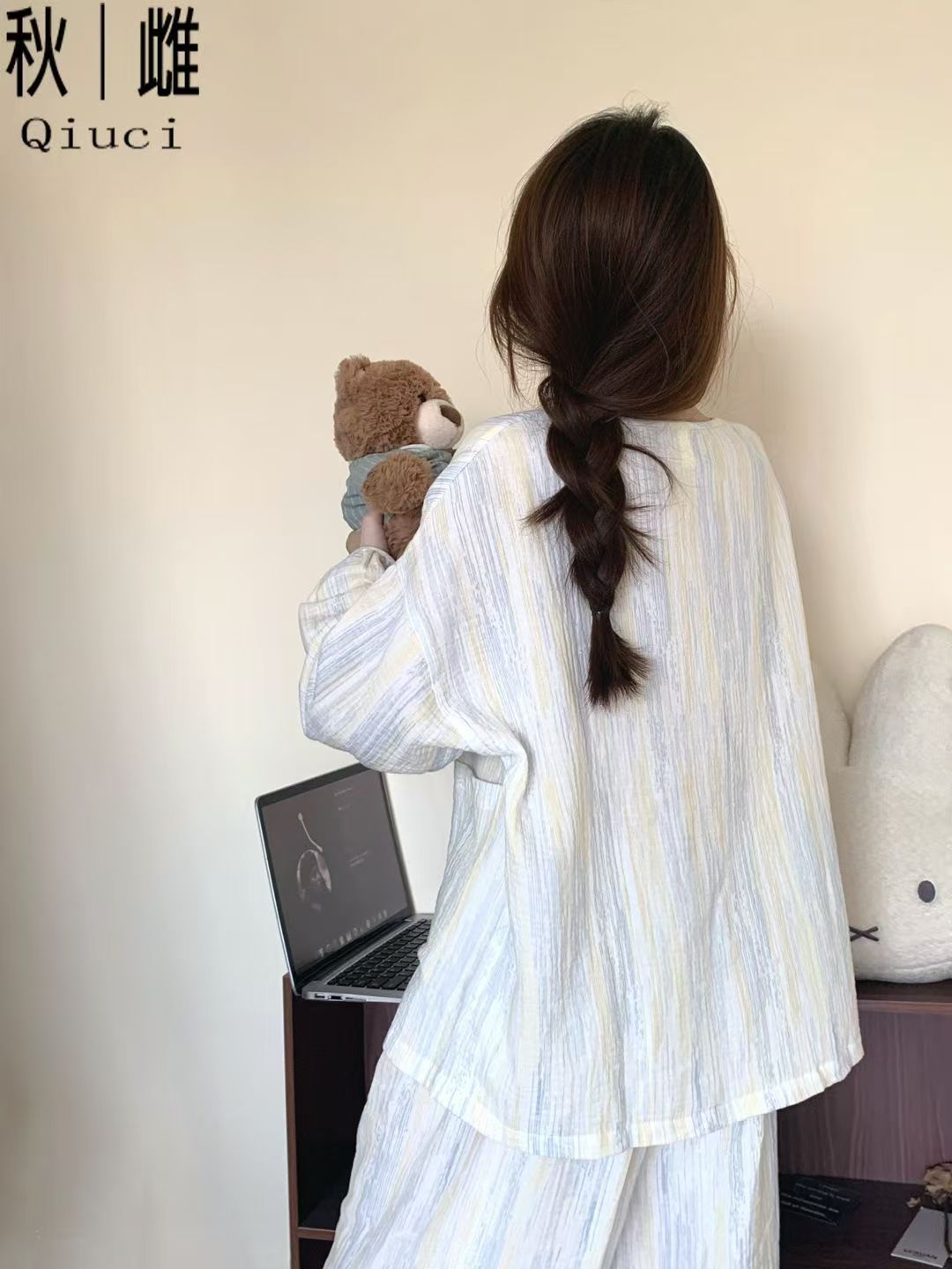 Summer Cloud Cotton Homewear Women Short Sleeve Shorts 2 Pcs Breathabl photo 4 (style 7318)