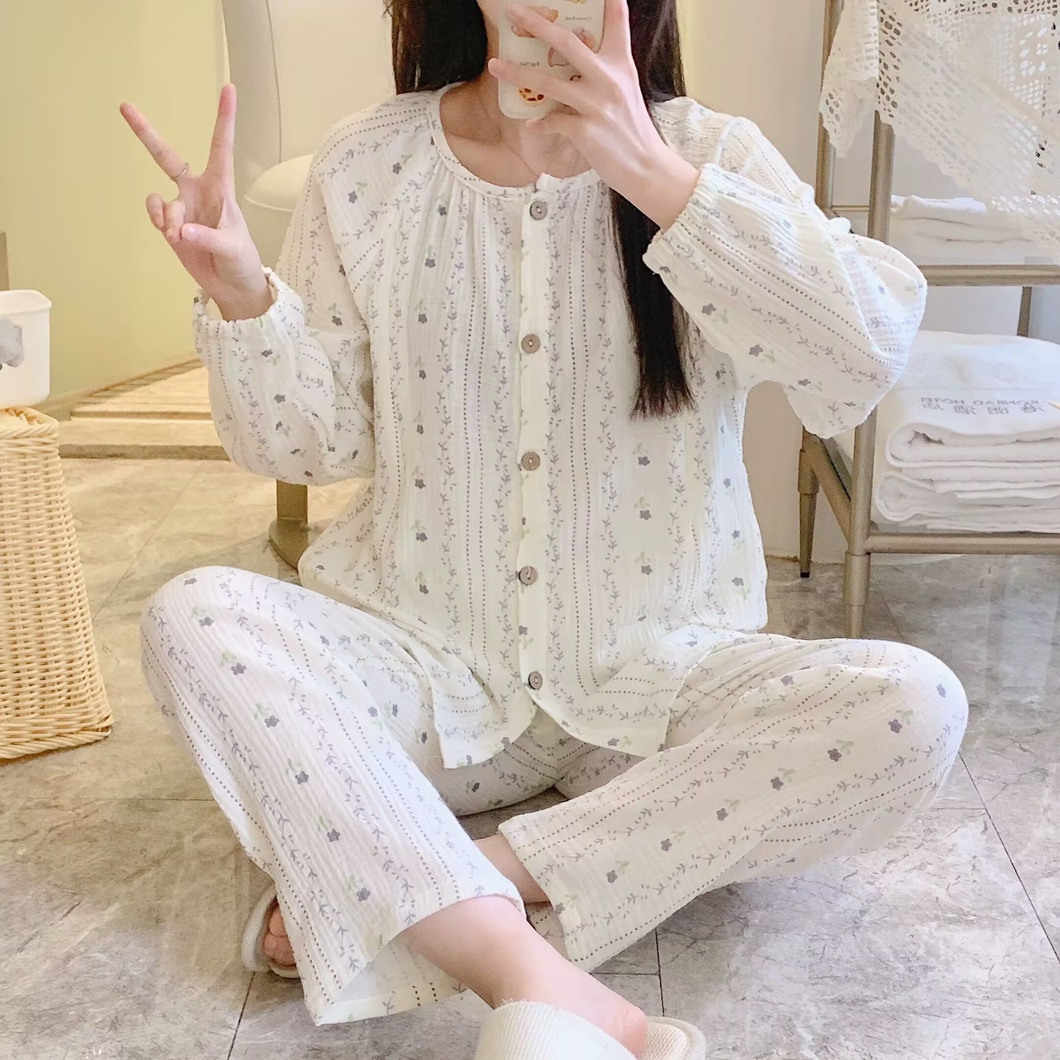 Summer Cotton Cardigan Homewear Women Short Sleeve Shorts 2 Pcs Breath photo 4 (style 732916)