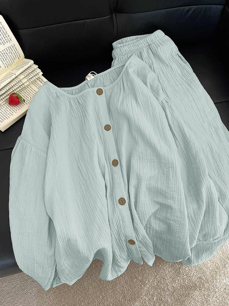 Summer Cloud Cotton Long Sleeve Homewear Women Short Sleeve Shorts 2 Pcs Wholesale