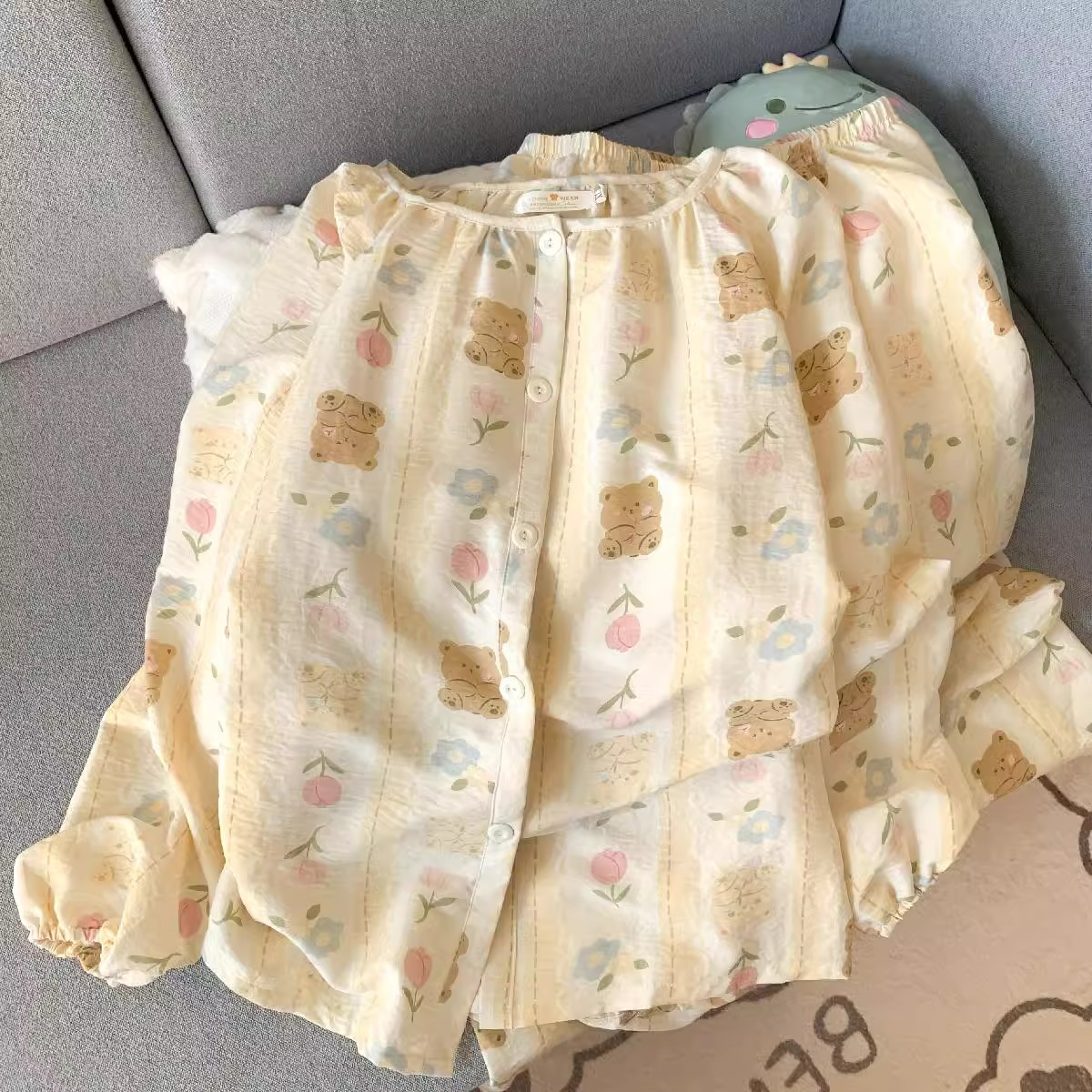 Summer Cloud Cotton Homewear Women Short Sleeve Shorts 2 Pcs Breathabl photo 6 (style 7358)