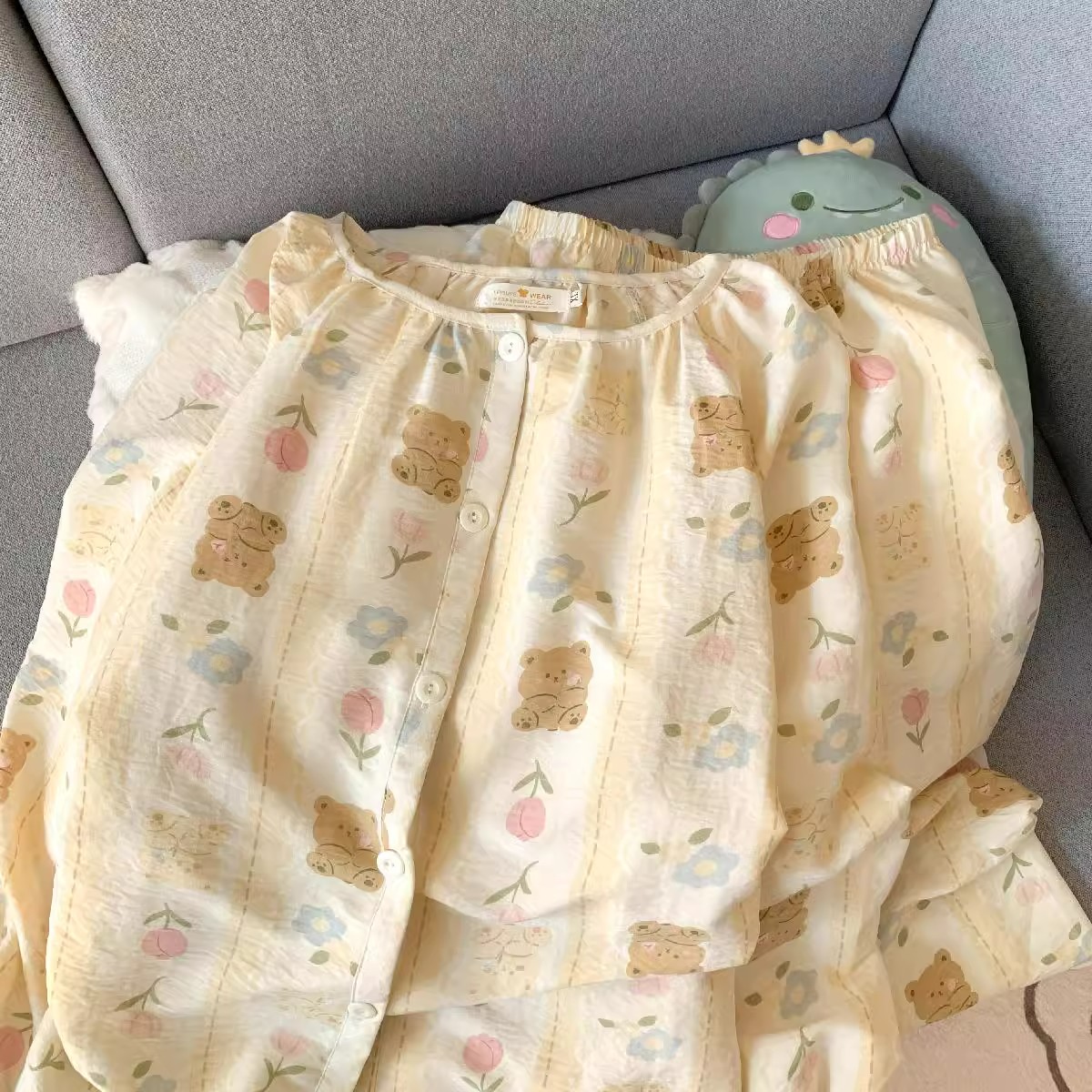 Summer Cloud Cotton Homewear Women Short Sleeve Shorts 2 Pcs Breathabl photo 7 (style 7358)