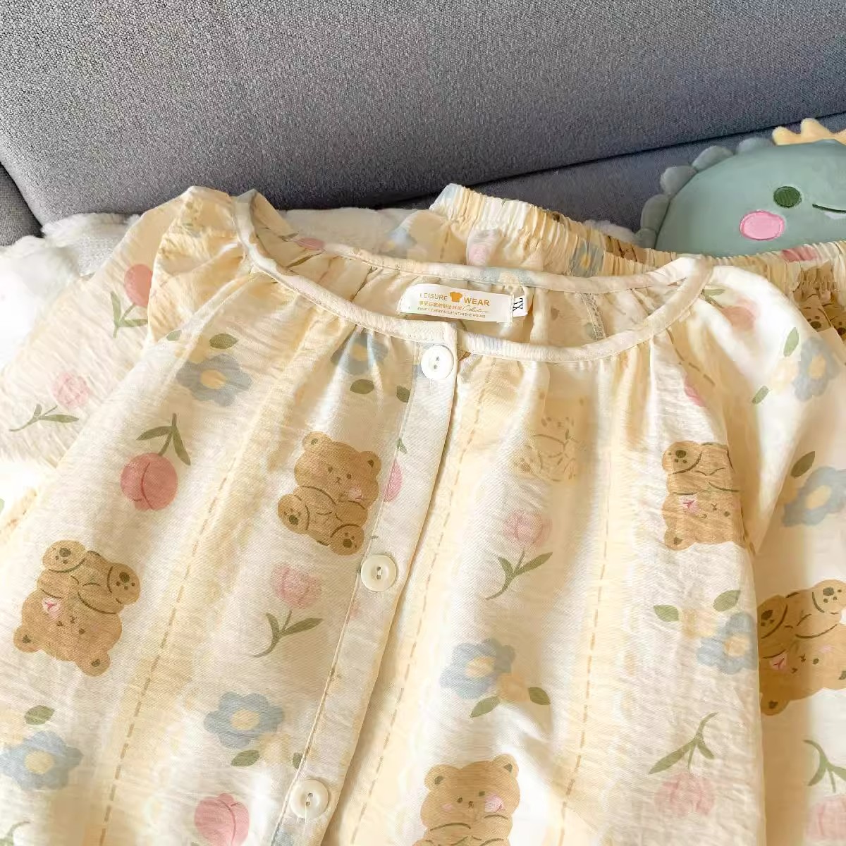 Summer Cloud Cotton Homewear Women Short Sleeve Shorts 2 Pcs Breathabl photo 3 (style 7358)