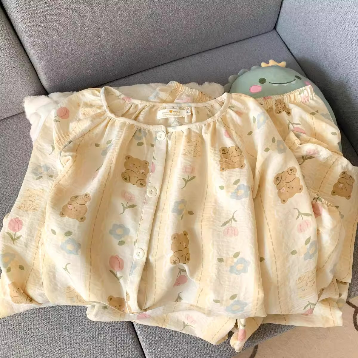 Summer Cloud Cotton Homewear Women Short Sleeve Shorts 2 Pcs Breathabl photo 5 (style 7358)