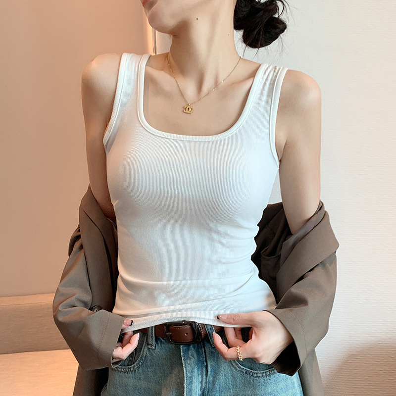 Spring Summer New Wide Shoulder Vest Women Big U Neck TikTok Hot Base photo 1 (style 762867296204)
