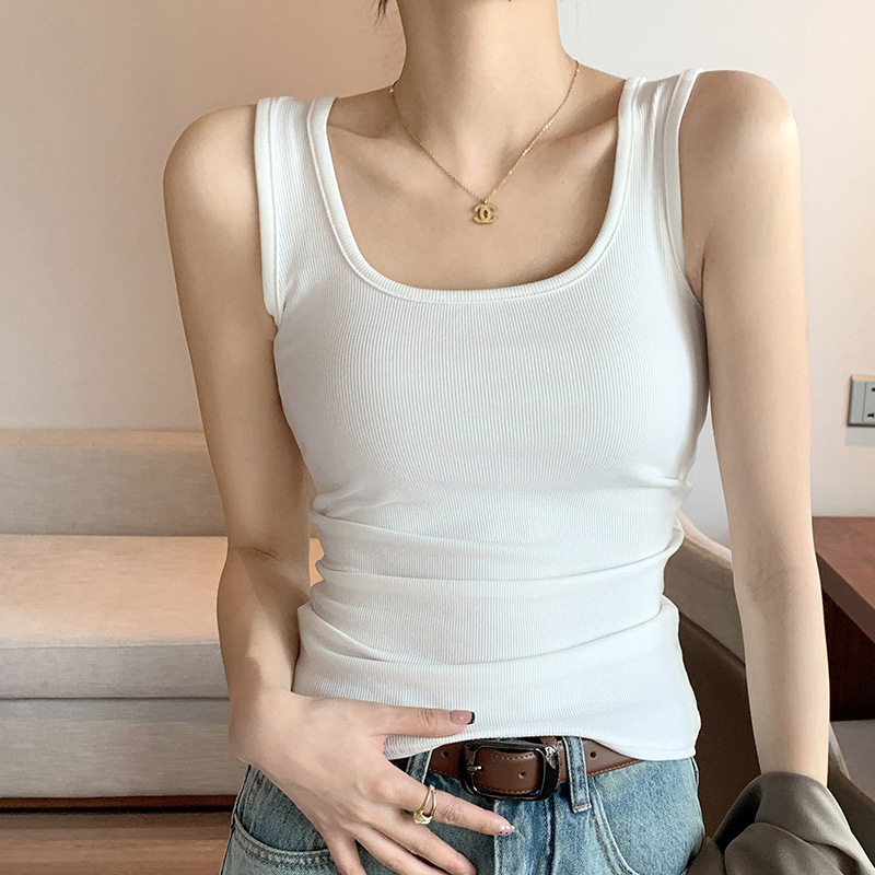 Spring Summer New Wide Shoulder Vest Women Big U Neck TikTok Hot Base photo 2 (style 762867296204)