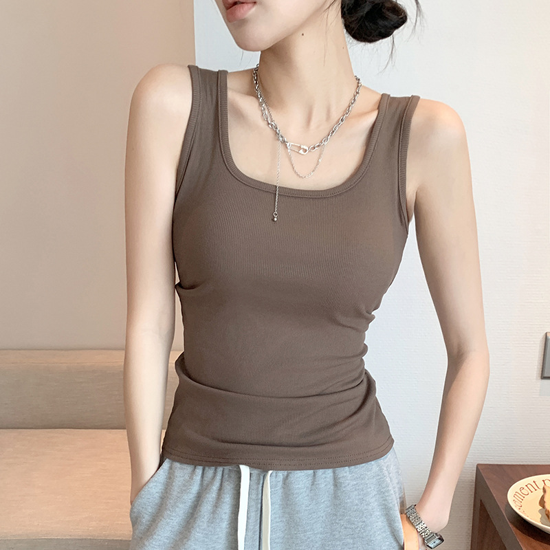 Spring Summer New Wide Shoulder Vest Women Big U Neck TikTok Hot Base photo 6 (style 762867296204)