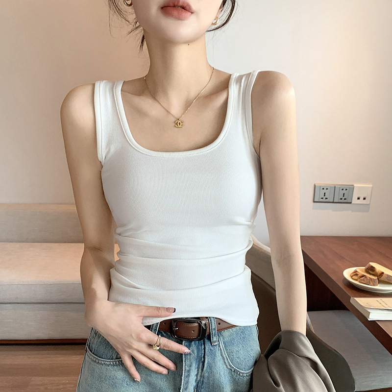 Spring Summer New Wide Shoulder Vest Women Big U Neck TikTok Hot Base photo 7 (style 762867296204)
