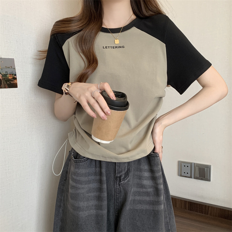Plus Size Summer Print Drawstring Short Sleeve T-Shirt Base Fat Girls photo 2 (style 769109680417)