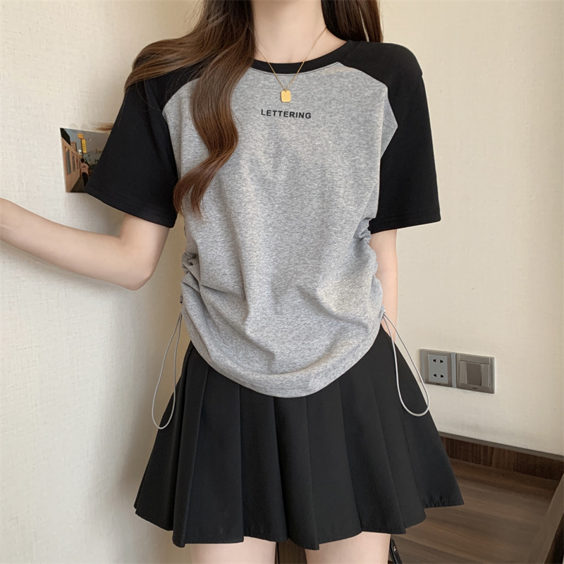 Plus Size Summer Print Drawstring Short Sleeve T-Shirt Base Fat Girls photo 3 (style 769109680417)