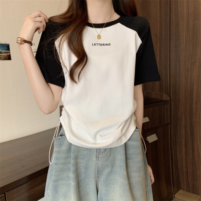 Plus Size Summer Print Drawstring Short Sleeve T-Shirt Base Fat Girls photo 6 (style 769109680417)