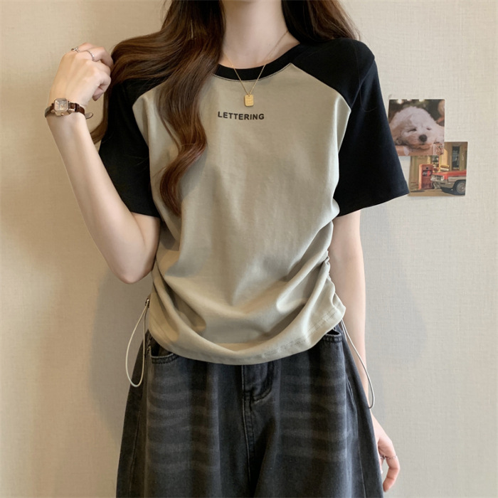 Plus Size Summer Print Drawstring Short Sleeve T-Shirt Base Fat Girls photo 7 (style 769109680417)