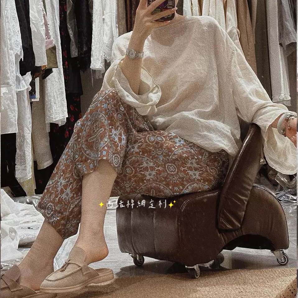 Cotton Poplin Sleep Pants Women Thin Cotton Poplin Wide Leg Pants Hot photo 2 (style 1688774303809148)