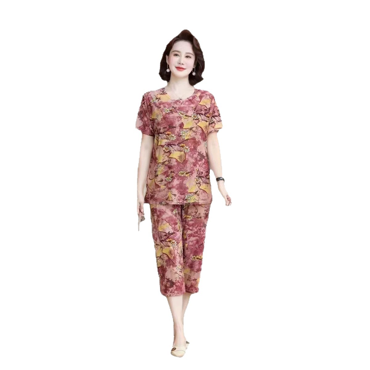 Summer Middle Aged Women Ice Silk Plus Size Set Elderly Homewear Outdo photo 5 (style 785188339453)