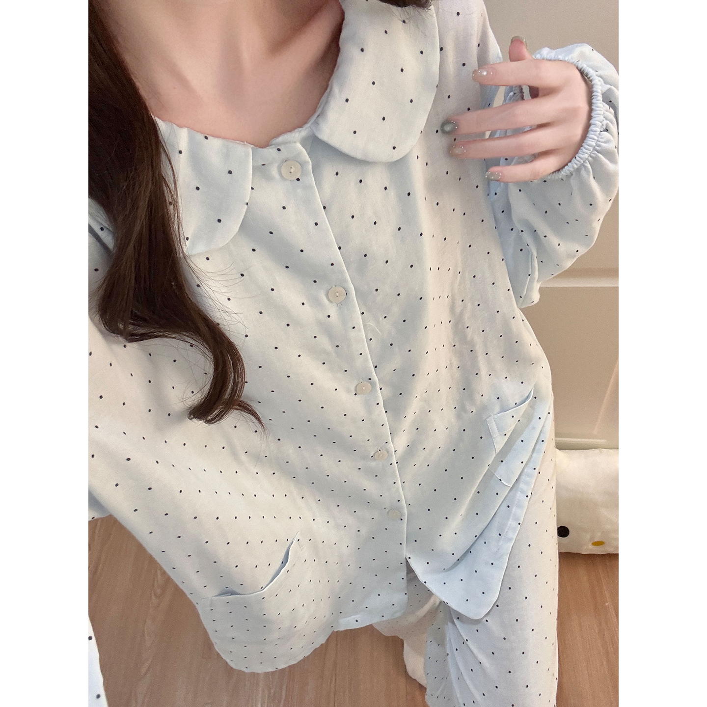 Summer Cloud Cotton Polka Homewear Women Short Sleeve Shorts 2 Pcs Bre photo 3 (style 7891232)
