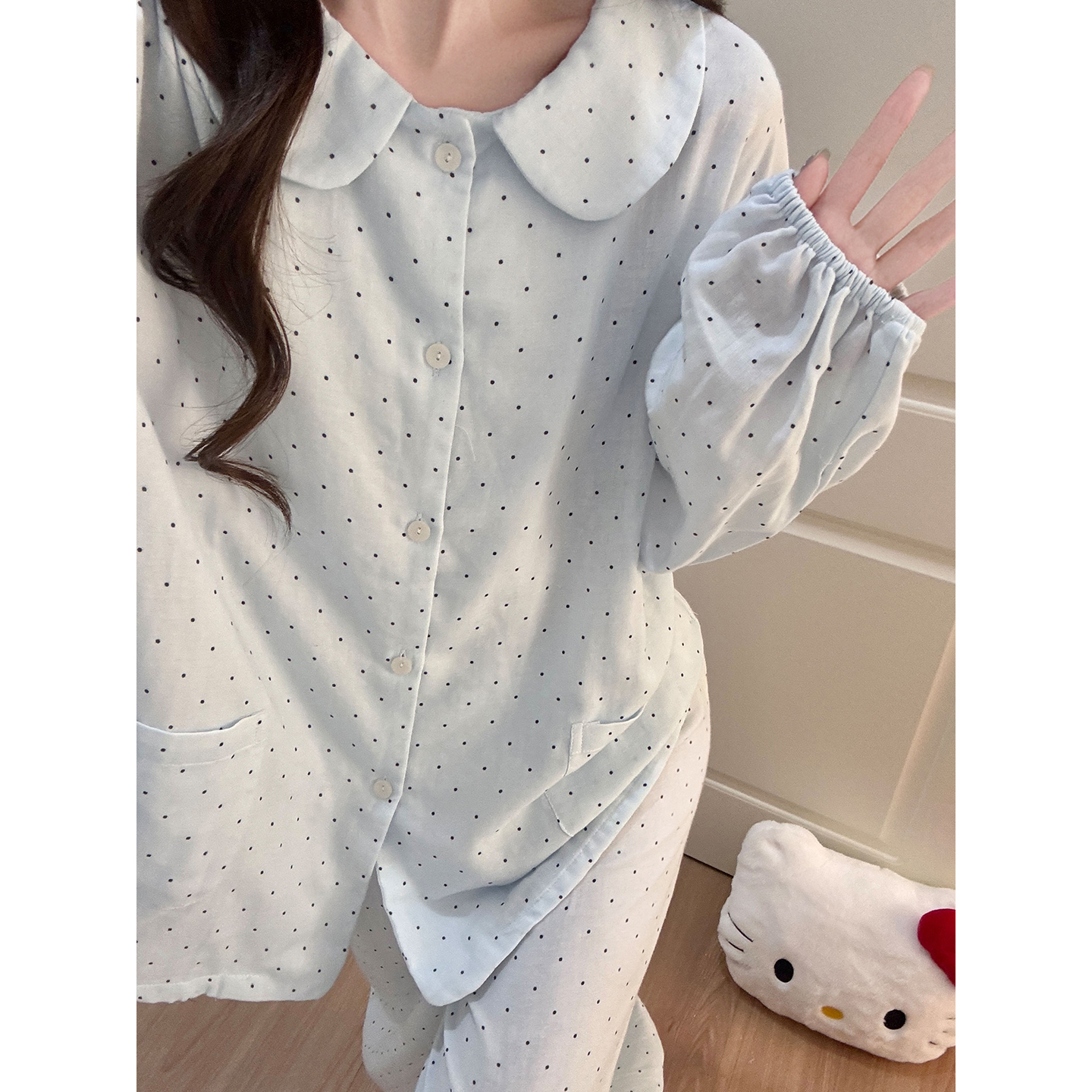Summer Cloud Cotton Polka Homewear Women Short Sleeve Shorts 2 Pcs Bre photo 4 (style 7891232)