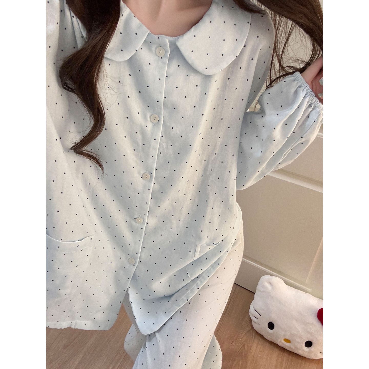 Summer Cloud Cotton Polka Homewear Women Short Sleeve Shorts 2 Pcs Bre photo 5 (style 7891232)