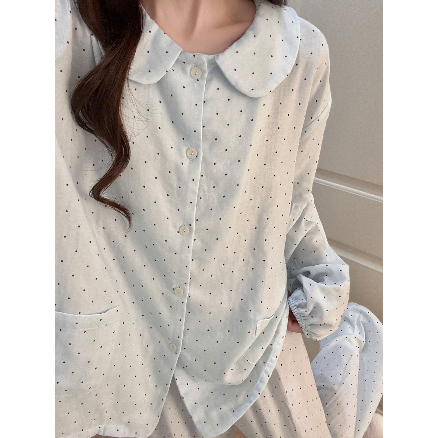 Summer Cloud Cotton Polka Homewear Women Short Sleeve Shorts 2 Pcs Bre photo 6 (style 7891232)