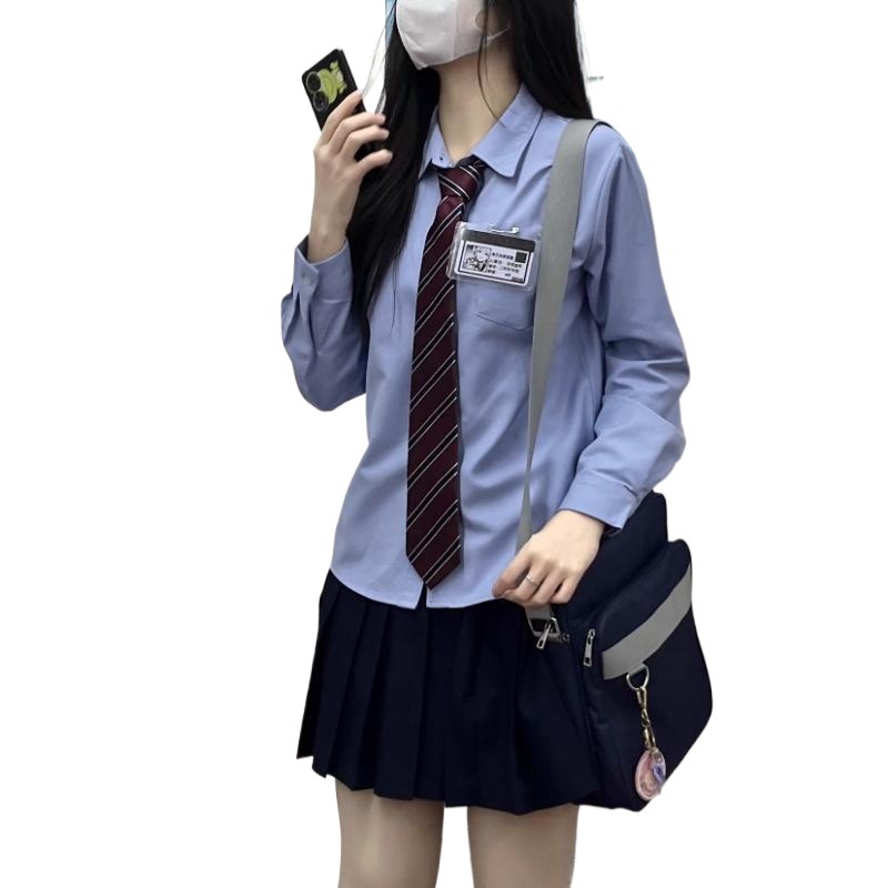 Blue JK Shirt Long Sleeve Outdoor Inner Spring Autumn School Style Nic photo 5 (style 793196704234)