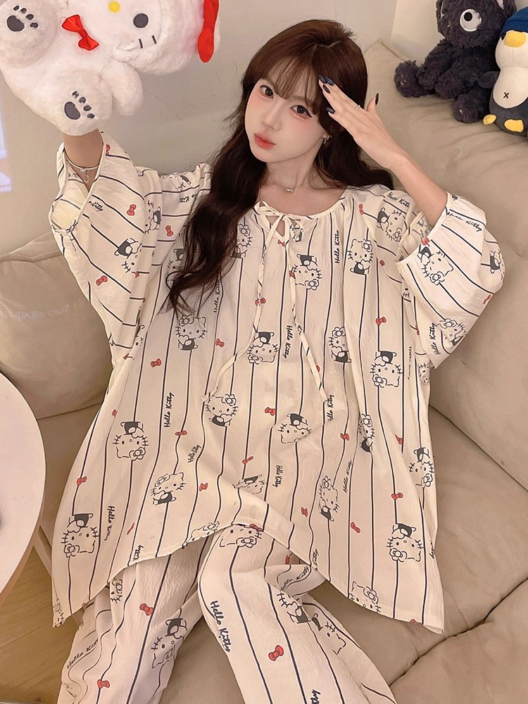 Summer Cloud Cotton Homewear Women Short Sleeve Shorts 2 Pcs Breathable Comfort Wholesale