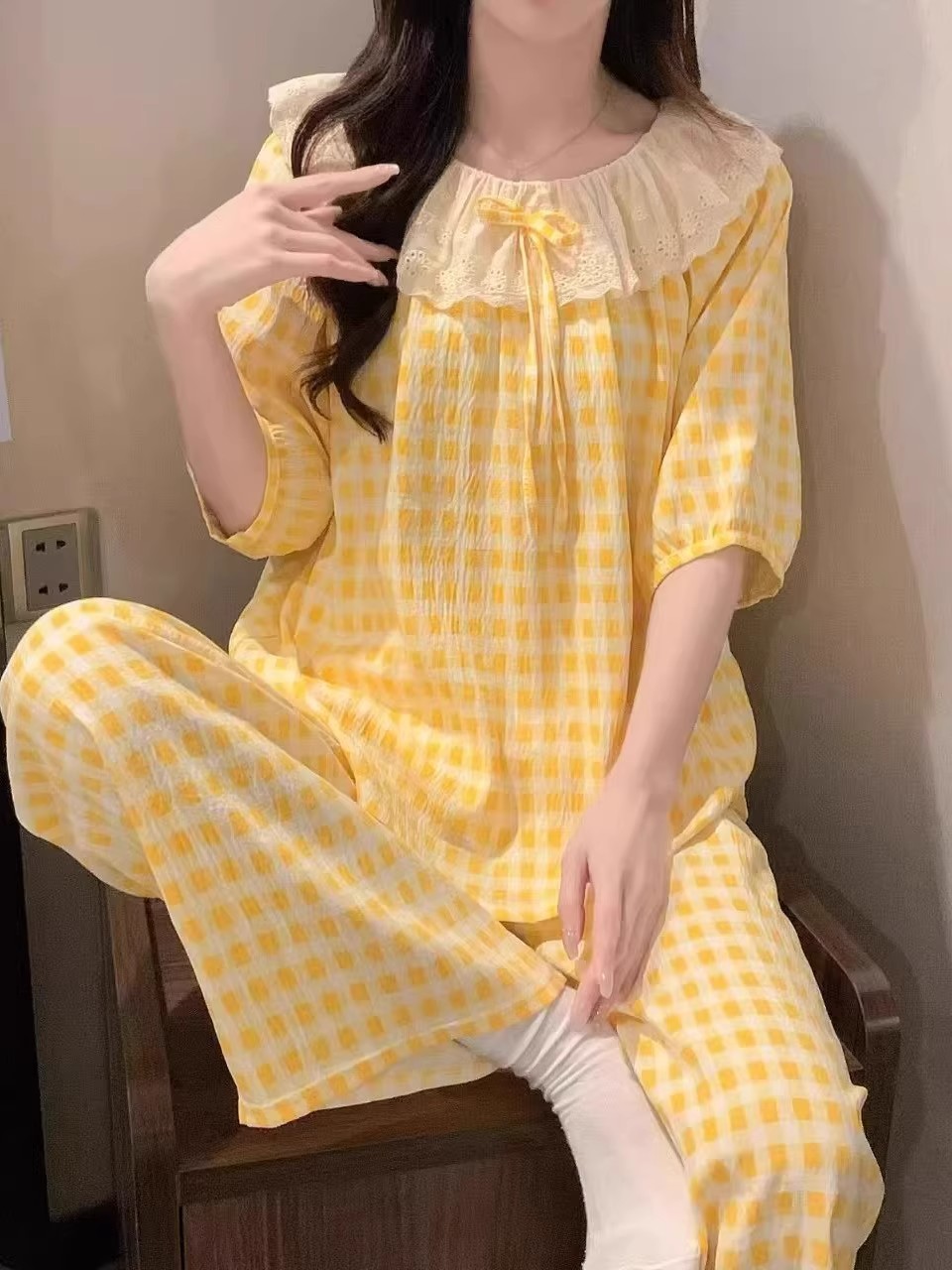 Summer Cloud Cotton Homewear Women Short Sleeve Shorts 2 Pcs Breathabl photo 2 (style 8103)