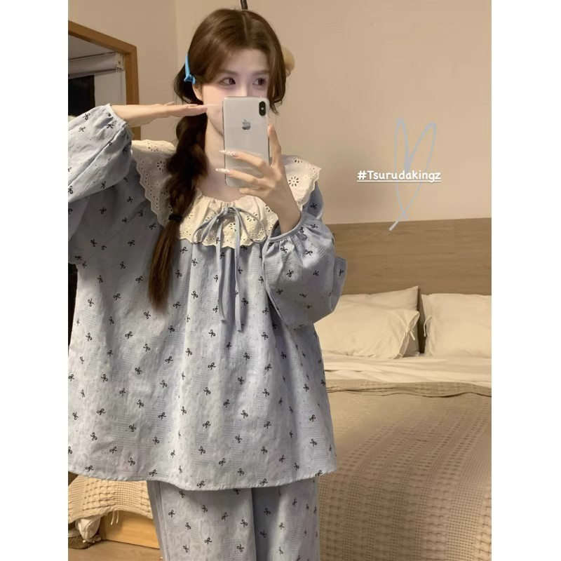 Summer Cloud Cotton Homewear Women Short Sleeve Shorts 2 Pcs Breathabl photo 7 (style 8107)