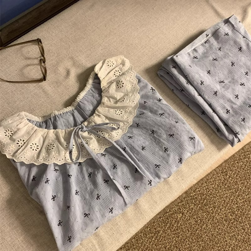 Summer Cloud Cotton Homewear Women Short Sleeve Shorts 2 Pcs Breathabl photo 5 (style 8107)