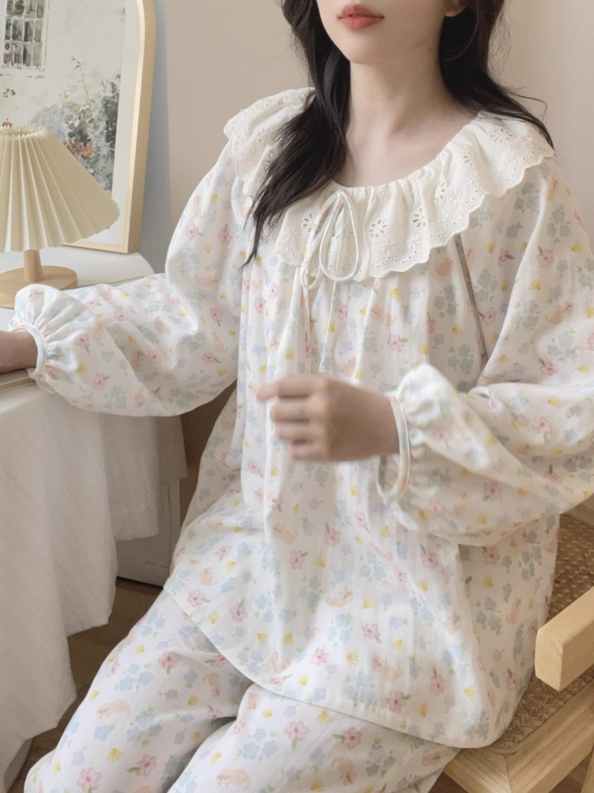 Summer Cloud Cotton Homewear Women Short Sleeve Shorts 2 Pcs Breathabl photo 4 (style 8108)