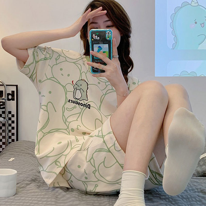 2026 New Summer Pajamas Women Cute Short Sleeve Shorts Teen Homewear Set Cross-border