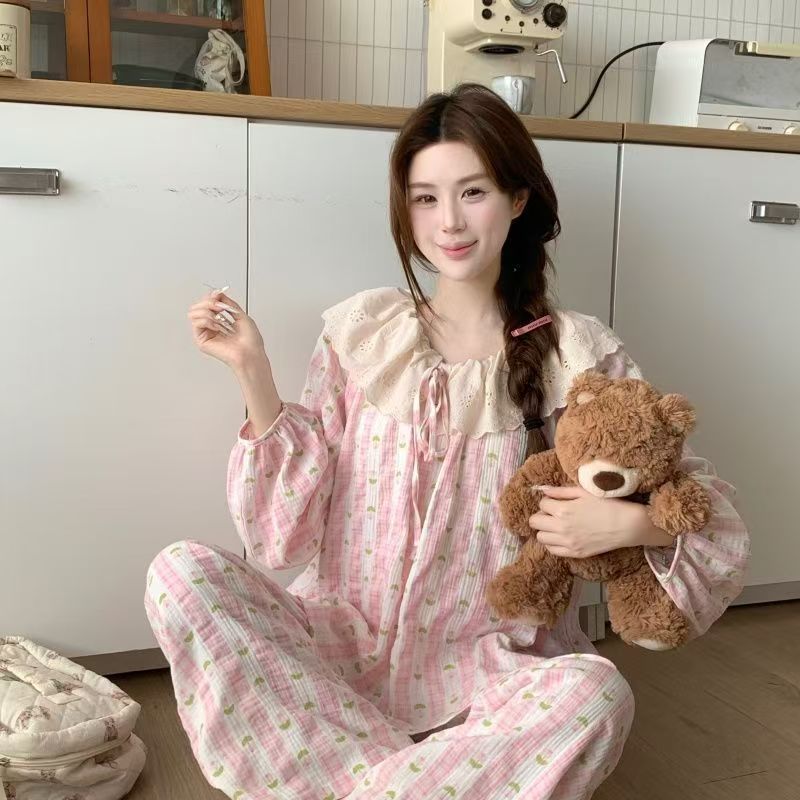 Summer Cloud Cotton Homewear Women Short Sleeve Shorts 2 Pcs Breathabl photo 7 (style 81188125)